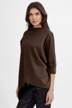 Bluza maro din jerseu bumbac, cu un colt lateral [2]