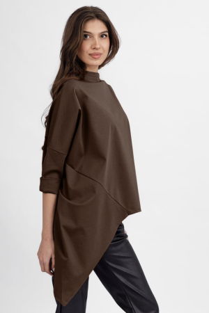 Bluza maro din jerseu bumbac, cu un colt lateral [1]