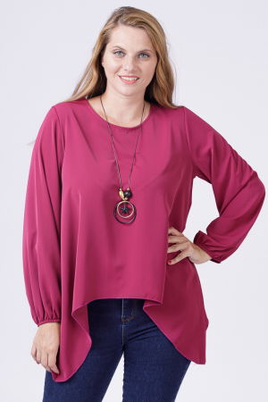 Bluze Casual - Bluza in colturi, mov zmeura, cu colier cadou