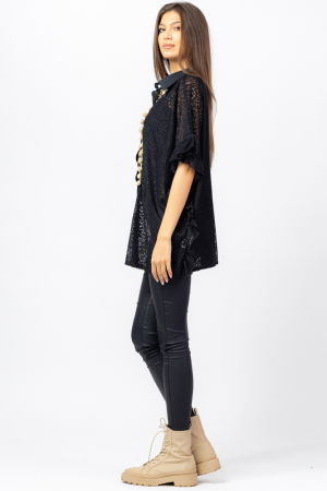 Bluza neagra eleganta din dantela cu aplicatie aurie [3]