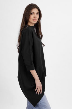 Bluza neagra din jerseu bumbac, cu un colt lateral [2]