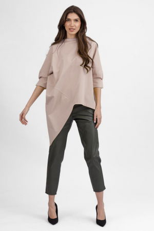 ÎMBRĂCĂMINTE - Bluza bej din jerseu bumbac, cu un colt lateral