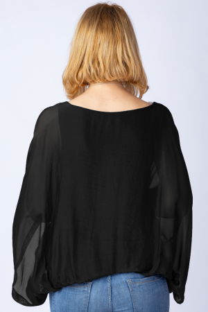 Bluza neagra din matase si vascoza cu maneca fluture [2]