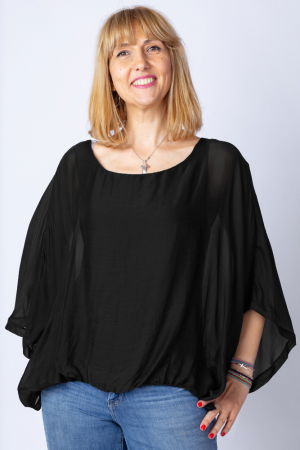 Bluze din Mătase si Vâscoză - Bluza neagra din matase si vascoza cu maneca fluture