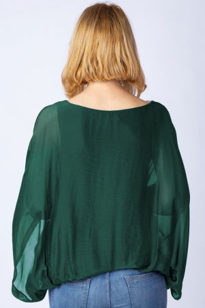Bluza verde inchis din matase si vascoza cu maneca fluture [2]