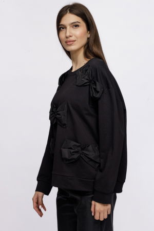 Bluza oversize neagra din jerseu cu aplicatii funde de tafta [1]