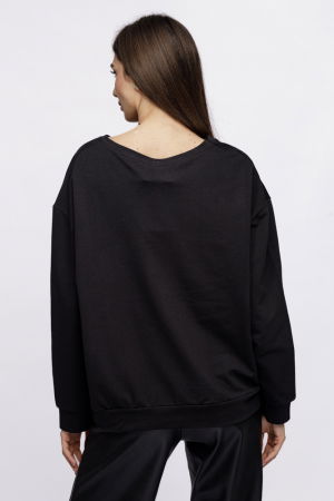 Bluza oversize neagra din jerseu cu aplicatii funde de tafta [3]