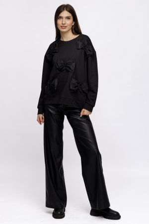 Bluza oversize neagra din jerseu cu aplicatii funde de tafta [2]