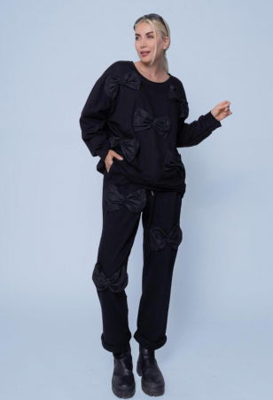 Bluza oversize neagra din jerseu cu aplicatii funde de tafta [4]