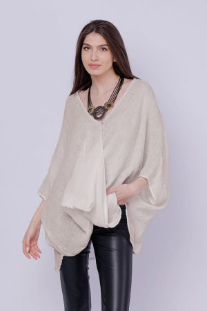 Bluze din In - Bluza oversize petrecuta, din in, bej