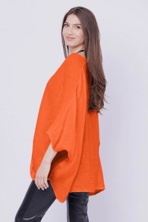 Bluza oversize petrecuta, din in, portocalie [1]