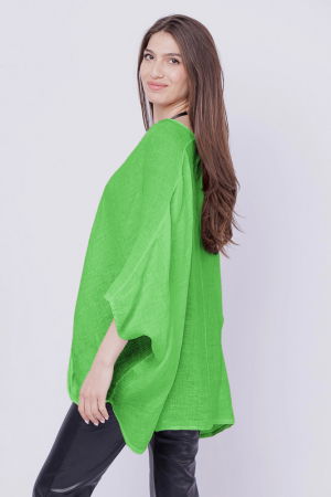Bluza oversize petrecuta, din in, verde intens [1]