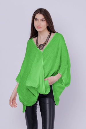 Bluze din In - Bluza oversize petrecuta, din in, verde intens