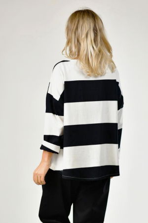 Bluza alb negru cu dungi late si croi asimetric din jerseu de bumbac [1]