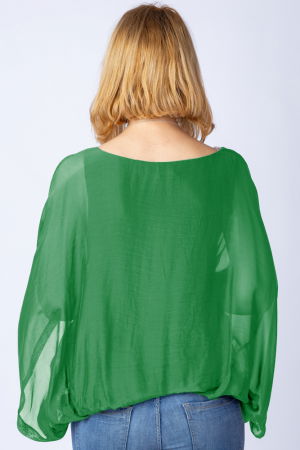 Bluza verde  din matase si vascoza cu maneca fluture [2]