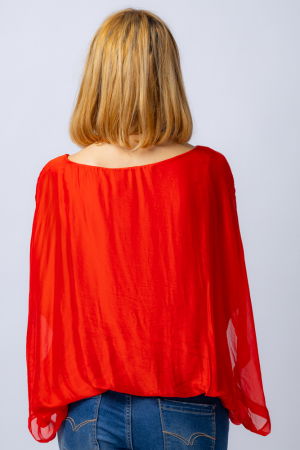 Bluza rosie din matase si vascoza cu maneca fluture [2]