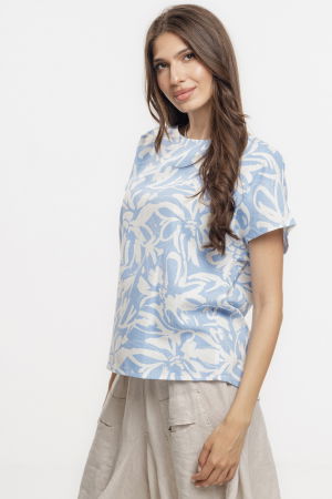 Bluza bleu lejera din vascoza cu in, imprimata, cu maneca cazuta scurta [1]