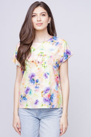 MĂSURI MARI - Bluza silky cu imprimeu floral pe fond galben