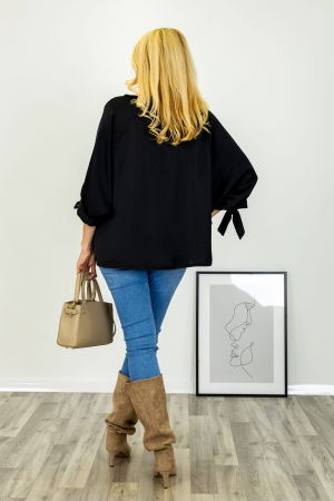 Bluza supradimensionata din satin cu maneci kimono, neagra [1]