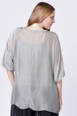 Bluza tip camasa din matase si vascoza kaki, cu elastic la maneci si dublura [3]