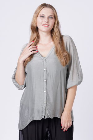 Bluza tip camasa din matase si vascoza kaki, cu elastic la maneci si dublura [1]