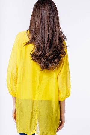 Bluza tip camasa din matase si vascoza galbena, cu elastic la maneci si dublura [2]