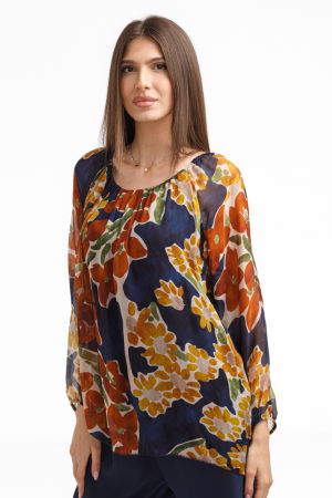 Bluza dama lejera din matase si vascoza cu imprimeu floral multicolor si maneci lungi [1]