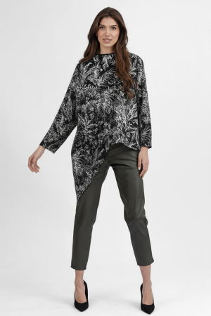 Bluze Casual - Bluza tunica asimetrica din jerseu gri si negru