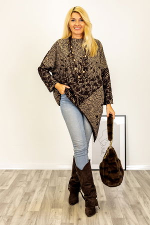 Bluza tunica asimetrica din jerseu gri si negru [3]