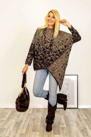 Bluza tunica asimetrica din jerseu gri si negru [5]