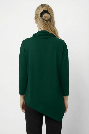 Bluza tunica cu colt, din vascoza, cu guler inalt, fermoar oblic si croi asimetric, verde [1]