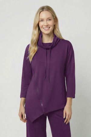 NOUTATI - Bluza tunica cu colt, din vascoza, cu guler inalt, fermoar oblic si croi asimetric, mov