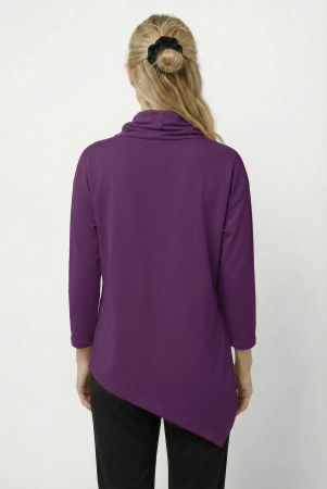 Bluza tunica cu colt, din vascoza, cu guler inalt, fermoar oblic si croi asimetric, mov [1]