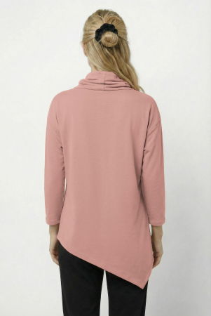 Bluza tunica cu colt, din bumbac, guler inalt reglabil si fermoar oblic, roz prafuit [1]