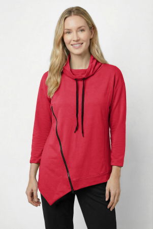 NOUTATI - Bluza tunica cu colt, din bumbac, cu guler inalt reglabil si fermoar oblic, fucsia inchis