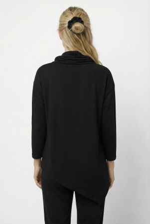 Bluza tunica cu colt, din bumbac, cu guler inalt reglabil si fermoar oblic, neagra [1]