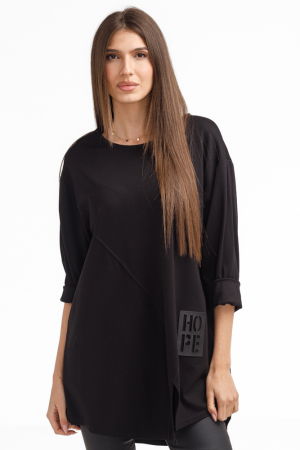 Bluze Casual - Bluza tunica cu taietura fancy Hope, neagra