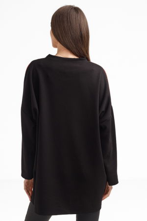 Bluza tunica oversized neagra cu pisica haioasa si inimioara din vascoza [2]