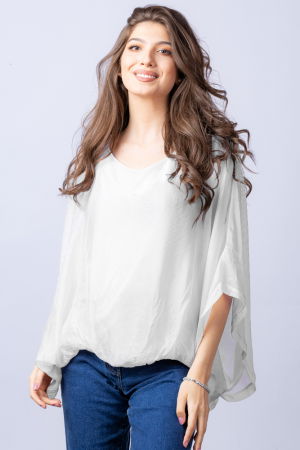 Bluze din Mătase si Vâscoză - Bluza alba din matase si vascoza cu maneca fluture