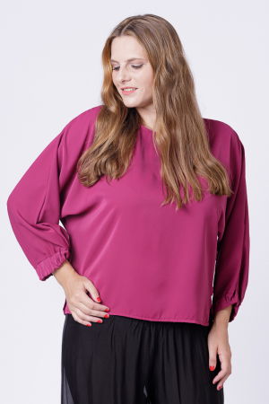 Bluze Casual - Bluza mov zmeura, larga, cu nasturei pe spate si maneci fluture