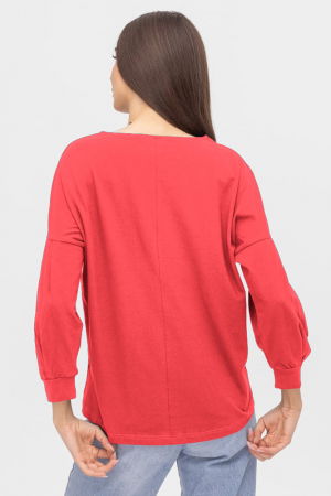 Bluza uni cu maneca bufanta din tricot de bumbac, corai [1]