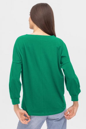 Bluza uni cu maneca bufanta din tricot de bumbac, verde [1]