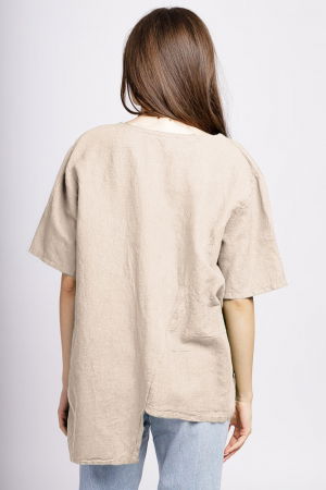 Bluza bej din in, asimetrica, cu siret lateral [2]