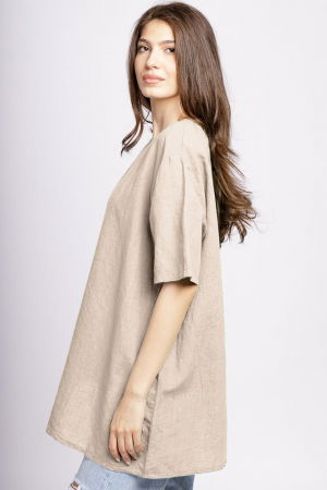 Bluza bej din in, asimetrica, cu siret lateral [1]