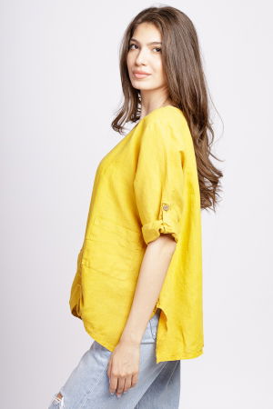 Bluza din in galbena, asimetrica, cu siret pe fata [1]