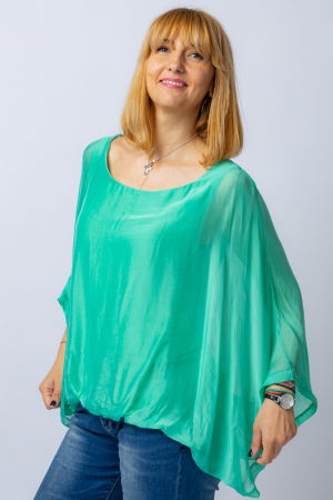Bluza verde din matase si vascoza cu maneca fluture [1]