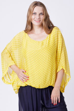 Bluza galbena cu bulinute din matase si vascoza cu maneca fluture [1]