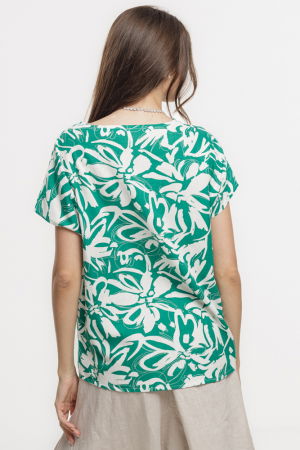 Bluza verde lejera din vascoza cu in, imprimata, cu maneca cazuta scurta [2]