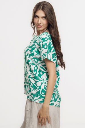 Bluza verde lejera din vascoza cu in, imprimata, cu maneca cazuta scurta [1]