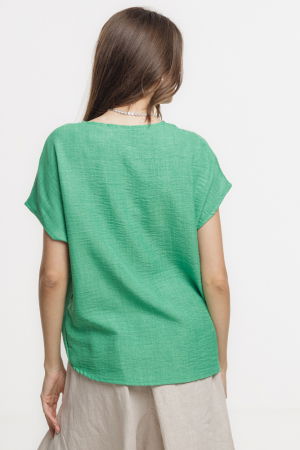 Bluza verde lejera din vascoza cu in, usor creponata, cu maneca cazuta scurta [2]